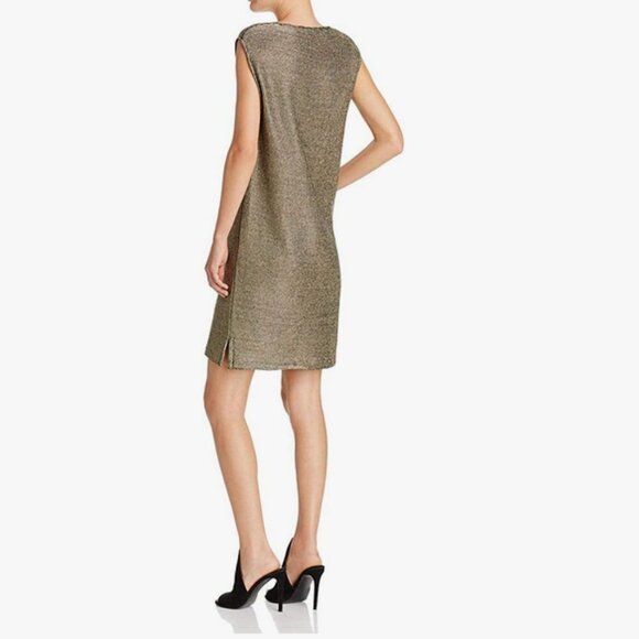 FRENCH CONNECTION GOLD CHAIN FAUX CHAIN MAIL METALLIC SHEATH DRESS 0 NYE - Picture 3 of 13